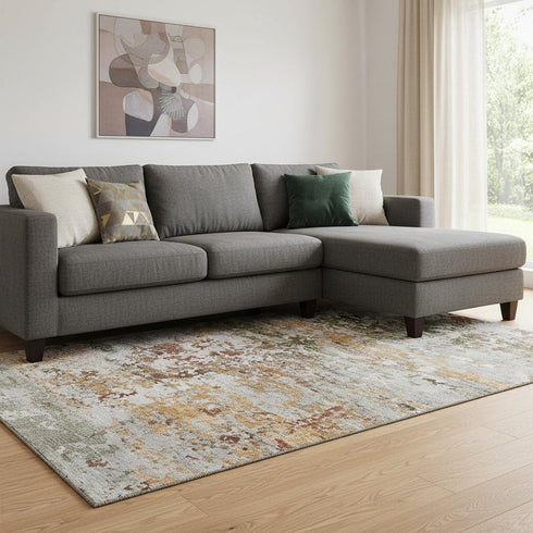 8' X 10' Terra Cotta Ivory And Gray Abstract Washable Area Rug With UV Protection