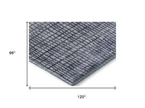 8' X 10' Blue And Gray Geometric Washable Area Rug With UV Protection