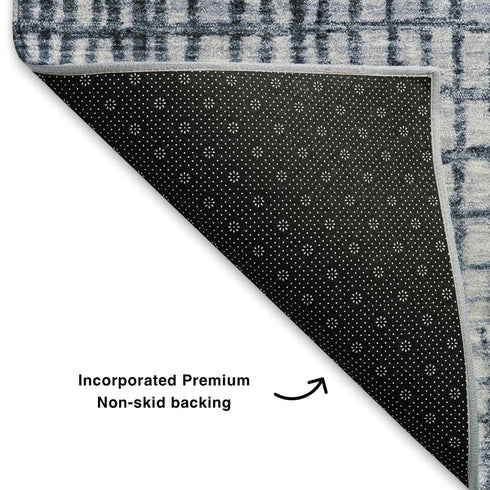 8' X 10' Blue And Gray Geometric Washable Area Rug With UV Protection