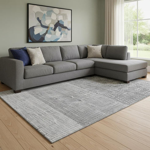 8' X 10' Gray And Silver Geometric Washable Area Rug With UV Protection