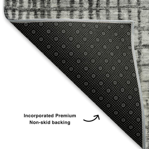 8' X 10' Gray And Silver Geometric Washable Area Rug With UV Protection