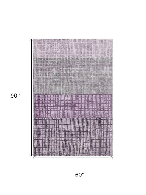 5' X 8' Plum And Gray Geometric Washable Area Rug With UV Protection