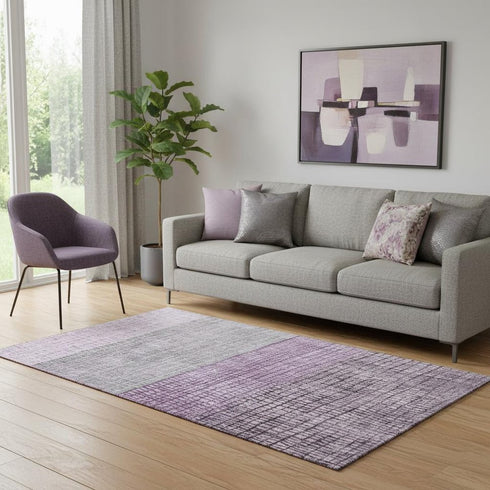 5' X 8' Plum And Gray Geometric Washable Area Rug With UV Protection