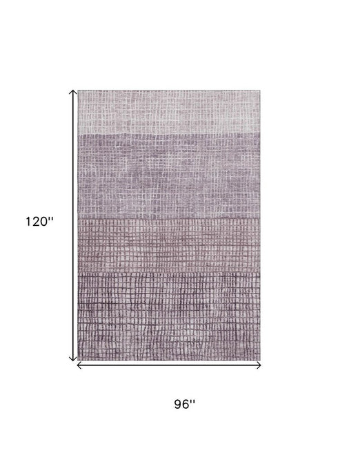 8' X 10' Purple And Ivory Geometric Washable Area Rug With UV Protection