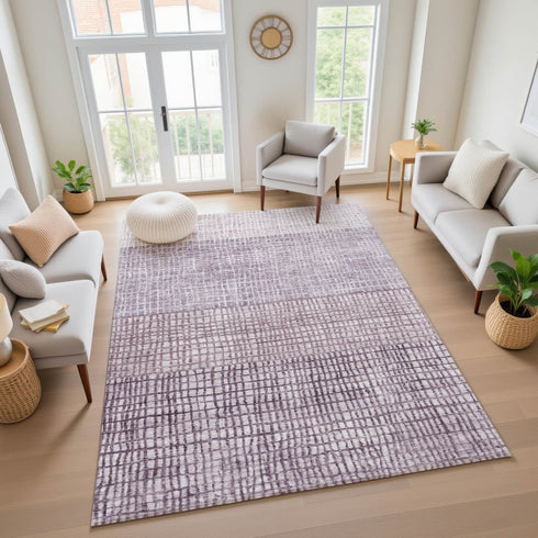 8' X 10' Purple And Ivory Geometric Washable Area Rug With UV Protection