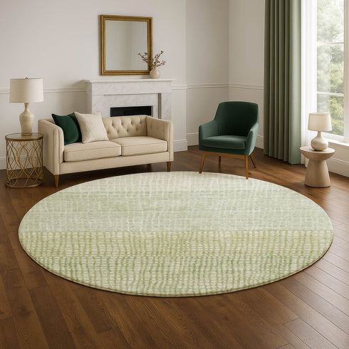 8' Sage And Ivory Geometric Washable Round Rug With UV Protection