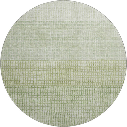 8' Sage And Ivory Geometric Washable Round Rug With UV Protection