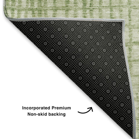 8' Sage And Ivory Geometric Washable Round Rug With UV Protection