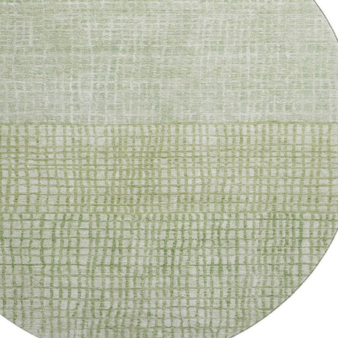 8' Sage And Ivory Geometric Washable Round Rug With UV Protection