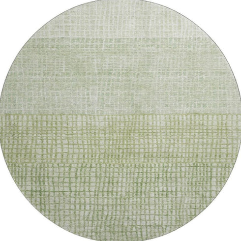 8' Sage And Ivory Geometric Washable Round Rug With UV Protection