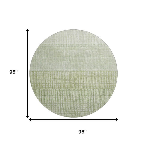 8' Sage And Ivory Geometric Washable Round Rug With UV Protection