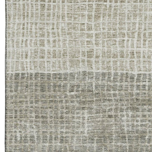 5' X 8' Taupe And Brown Geometric Washable Area Rug With UV Protection