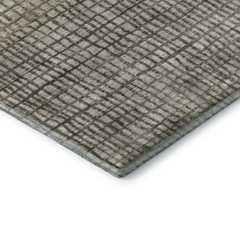 8' Taupe And Brown Geometric Washable Round Rug With UV Protection