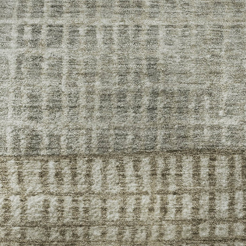 8' Taupe And Brown Geometric Washable Round Rug With UV Protection
