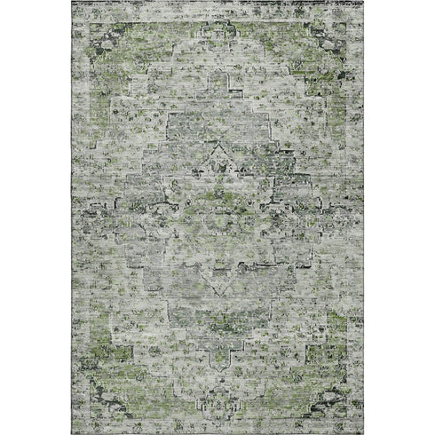 8' X 10' Artichoke Green And Gray Floral Medallion Washable Area Rug With UV Protection