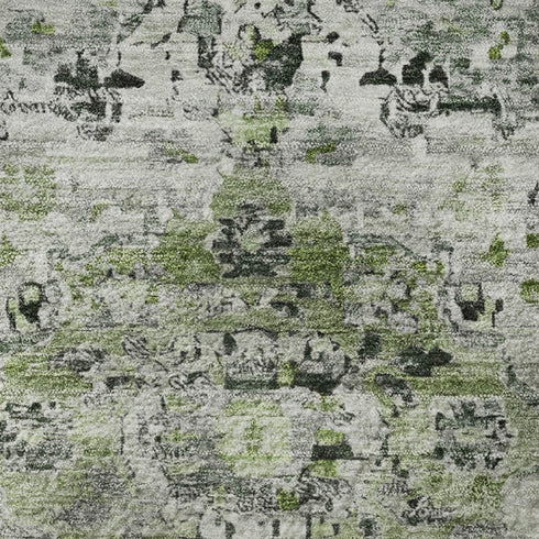 8' X 10' Artichoke Green And Gray Floral Medallion Washable Area Rug With UV Protection