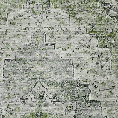 8' X 10' Artichoke Green And Gray Floral Medallion Washable Area Rug With UV Protection