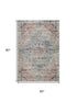 5' X 8' Beige Blue And Coral Floral Medallion Washable Area Rug With UV Protection