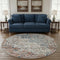 8' Beige Blue And Coral Floral Medallion Washable Round Rug With UV Protection