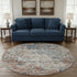 8' Beige Blue And Coral Floral Medallion Washable Round Rug With UV Protection