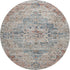 8' Beige Blue And Coral Floral Medallion Washable Round Rug With UV Protection