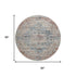 8' Beige Blue And Coral Floral Medallion Washable Round Rug With UV Protection