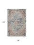 8' X 10' Beige Blue And Coral Floral Medallion Washable Area Rug With UV Protection