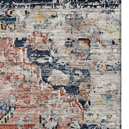 8' X 10' Beige Blue And Coral Floral Medallion Washable Area Rug With UV Protection