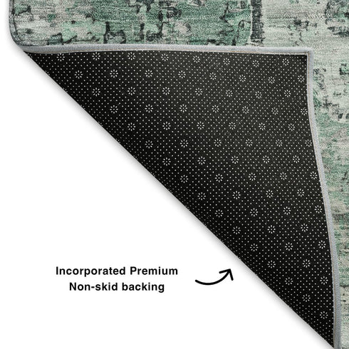8' Teal And Gray Floral Medallion Washable Round Rug With UV Protection