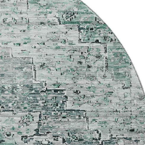 8' Teal And Gray Floral Medallion Washable Round Rug With UV Protection