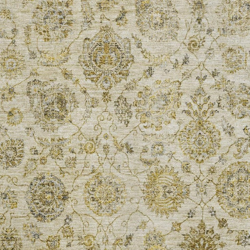 5' X 8' Beige And Wheat Damask Washable Area Rug With UV Protection