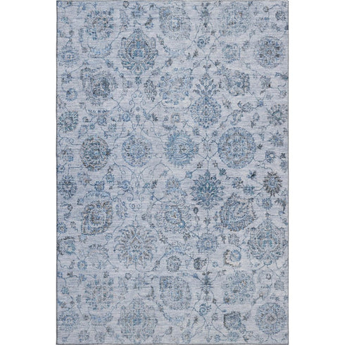 5' X 8' Blue And Gray Damask Washable Area Rug With UV Protection