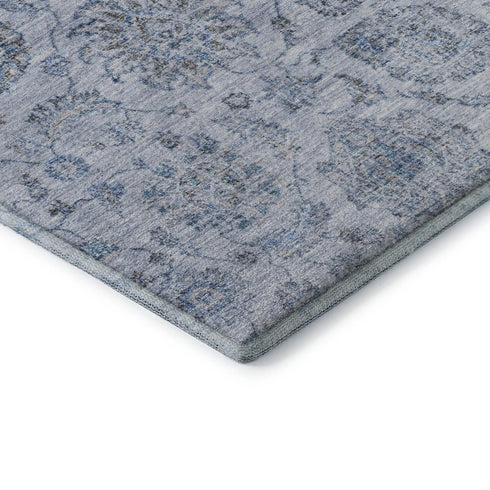 5' X 8' Blue And Gray Damask Washable Area Rug With UV Protection