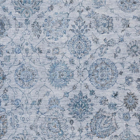 5' X 8' Blue And Gray Damask Washable Area Rug With UV Protection