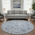 8' Blue And Gray Damask Washable Round Rug With UV Protection