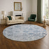 8' Blue And Gray Damask Washable Round Rug With UV Protection