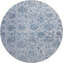 8' Blue And Gray Damask Washable Round Rug With UV Protection