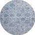 8' Blue And Gray Damask Washable Round Rug With UV Protection