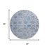 8' Blue And Gray Damask Washable Round Rug With UV Protection