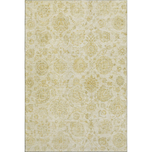 5' X 8' Gold And Beige Damask Washable Area Rug With UV Protection