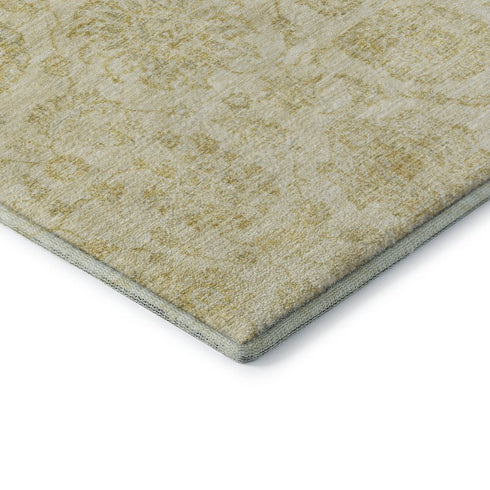 5' X 8' Gold And Beige Damask Washable Area Rug With UV Protection