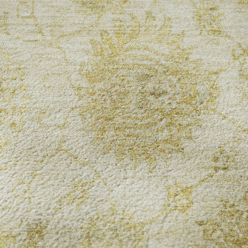 5' X 8' Gold And Beige Damask Washable Area Rug With UV Protection