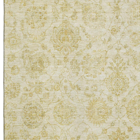 5' X 8' Gold And Beige Damask Washable Area Rug With UV Protection