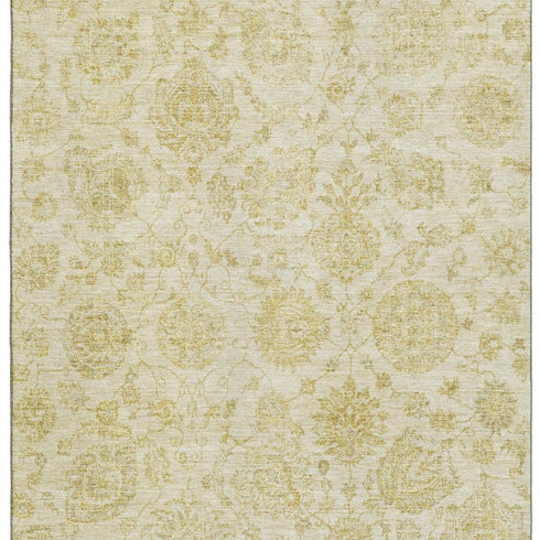 5' X 8' Gold And Beige Damask Washable Area Rug With UV Protection