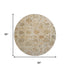 8' Linen And Gray Damask Washable Round Rug With UV Protection