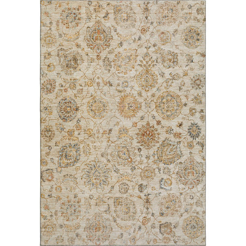 8' X 10' Linen And Gray Damask Washable Area Rug With UV Protection