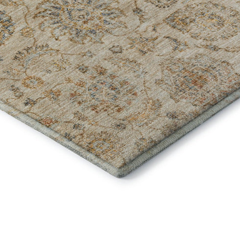8' X 10' Linen And Gray Damask Washable Area Rug With UV Protection