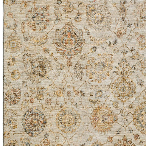 8' X 10' Linen And Gray Damask Washable Area Rug With UV Protection