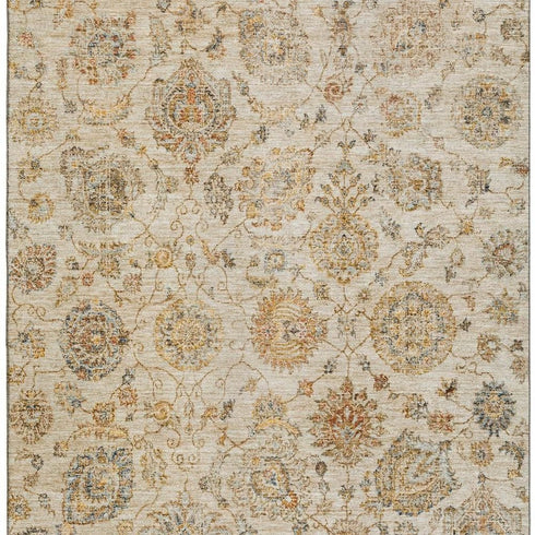 8' X 10' Linen And Gray Damask Washable Area Rug With UV Protection