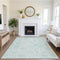 8' X 10' Turquoise And Beige Damask Washable Area Rug With UV Protection